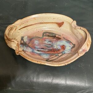 Artistic Ceramic Oval Dish - Cream and Blue